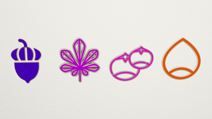 CHESTNUT 4 icons set, 3D illustration for background and autumn