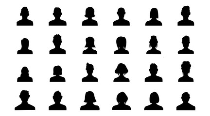 Silhouette head, avatar face, person icon people. Male and female profile. Vector illustration set