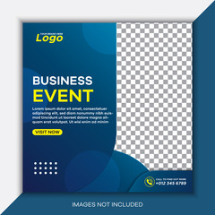 Minimal square banner template. Blue background color. Suitable for social media post and web internet ads. Vector illustration with photo business