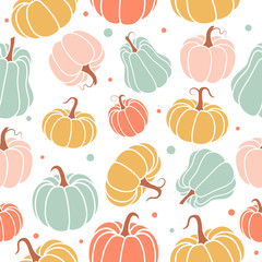Bright cheerful pattern with pumpkins. Suitable for autumn decor, harvest festival, Halloween, healthy food.