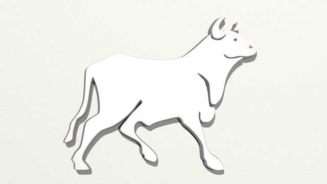 BULL 3D drawing icon, 3D illustration for animal and background
