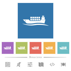 Freighter with wave flat white icons in square backgrounds