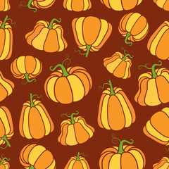 Bright cheerful pattern with pumpkins. Suitable for autumn decor, harvest festival, Halloween, healthy food.