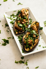 Aubergine with tahini and parsley - Gourmet food with Eggplant