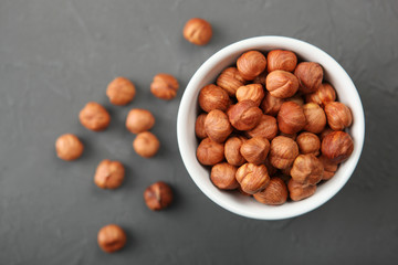 hazelnuts close-up on the table. Minimalism, place for text
