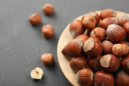 hazelnuts close-up on the table. Minimalism, place for text
