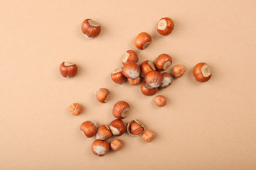 hazelnuts close-up on the table. Minimalism, place for text
