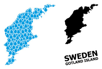 Obraz premium Vector Collage Map of Gotland Island of Water Tears and Solid Map