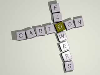 CARTOON FLOWERS crossword by cubic dice letters, 3D illustration for background and character