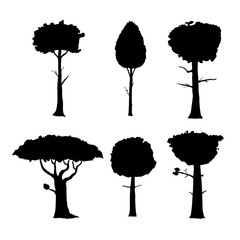 Vector tree silhouette set