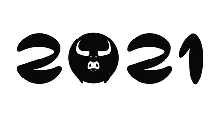 Obraz premium Symbol of 2021 bull, beautiful lettering of the new 2021, lettering for the calendar with the symbol of 2021