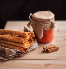 orange jam with waffles