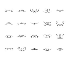 icon set of curl and swirl dividers, silhouette style