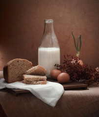 rustic Breakfast. milk and bread