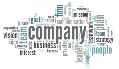 Company word cloud isolated on a white background.