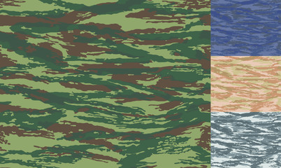 Woodland lizard camouflage. Seamless pattern. Navy, desert and urban variants. For military and hunting purposes.