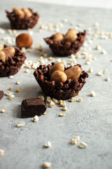 Easter egg nests - Chocolate vegan desserts - chocolate and nuts