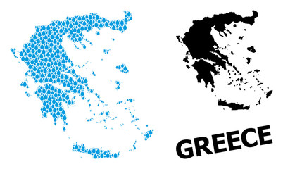 Obraz premium Vector Collage Map of Greece of Water Drops and Solid Map