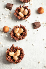 Easter egg nests - Chocolate vegan desserts - chocolate and nuts