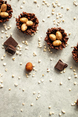 Easter egg nests - Chocolate vegan desserts - chocolate and nuts