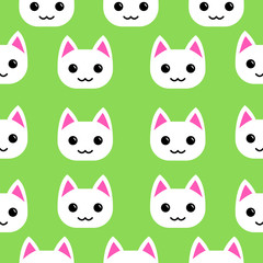 Seamless pattern cute black face cat on green background