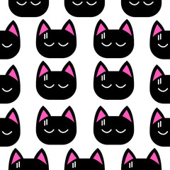Seamless pattern cute black face cat on white background