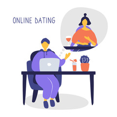 Heterosexual couple chatting online during pandemic. Man and woman flirting online on dating site. Virtual dating concept. Vector flat illustration