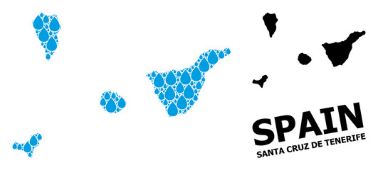 Vector Collage Map of Santa Cruz De Tenerife Province of Water Drops and Solid Map