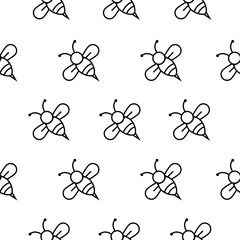 Seamless pattern line thin animal bee isolated on white background