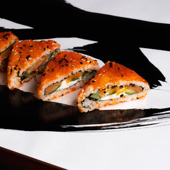 sushi and rolls on a bright colored background. High quality photo