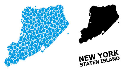 Obraz premium Vector Collage Map of Staten Island of Liquid Drops and Solid Map