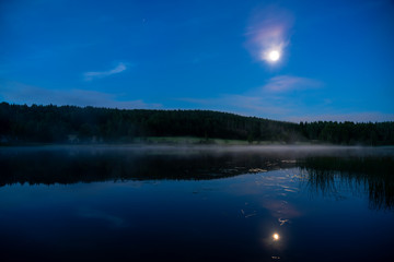 reflection of moon and lake.