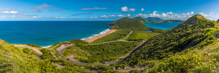 St Kitts stretches into the distance viewed from Timothy Hill
