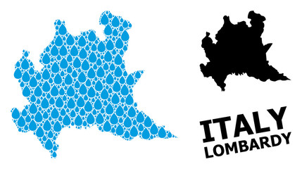 Obraz premium Vector Mosaic Map of Lombardy Region of Liquid Drops and Solid Map