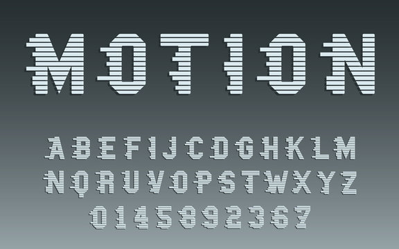 Motion alphabet template. Movement typography letters and numbers set. Vector illustration