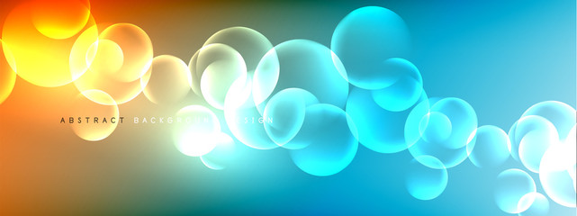 Vector abstract background liquid bubble circles on fluid gradient with shadows and light effects. Shiny design templates for text