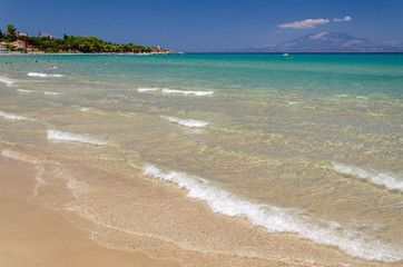 Picturesque golden sandy beach in Tsilivi situated on the east of Zakynthos island on Ionian Sea, Greece.