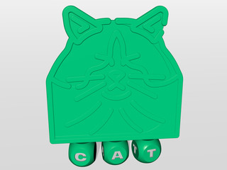 CAT cubic letters with 3D icon on the top, 3D illustration for animal and background