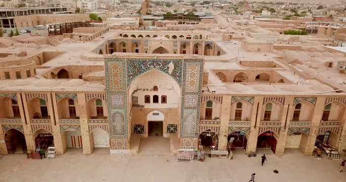 Classic design of old Islamic Ganjali Khan Vakil complex Bazaar entrance and mosque in Kerman Iran