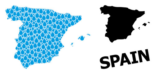 Vector Mosaic Map of Spain of Water Tears and Solid Map