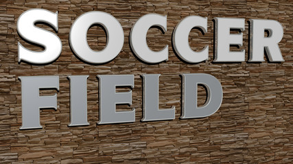 SOCCER FIELD text on textured wall, 3D illustration for football and ball