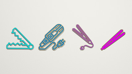 HAIR STRAIGHTENER 4 icons set, 3D illustration