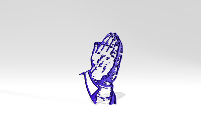 PRAYING HANDS 3D drawing icon on white floor, 3D illustration for background and woman
