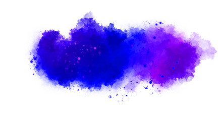 Watercolor painted background with blots and splatters. Brush stroked painting. 2D Illustration.