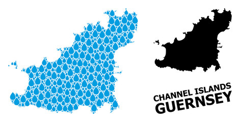 Obraz premium Vector Collage Map of Guernsey Island of Water Tears and Solid Map