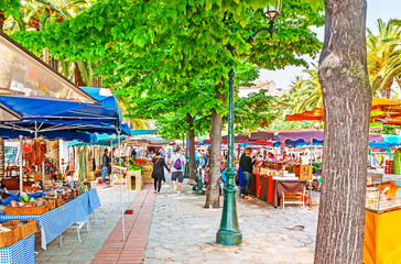 The market of local specialities in Ajaccio, France