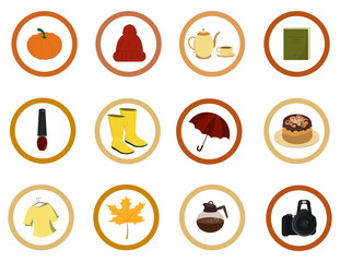 Vector autumn  icons. Set of infographic pictogram and signs for stories