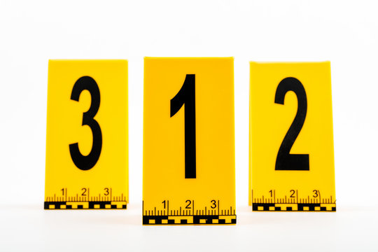The crime scene marker is isolated on a white background. The concept of crime.