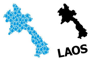 Obraz premium Vector Mosaic Map of Laos of Liquid Dews and Solid Map