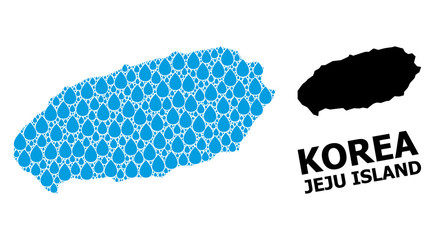 Vector Collage Map of Jeju Island of Liquid Tears and Solid Map